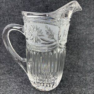 Vintage Yugoslavia Crystal Vase 24% Lead Crystal with Frosted Flowers Hand Cut